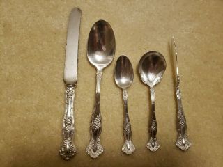 5 Antique Silver Plate Rogers Bros Flatware Grape Utensils Knives And Spoons
