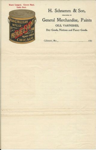 1900 Gilmore Mo H Schramm & Son Gm/paints/oils Letterhead Paint Can Graphic