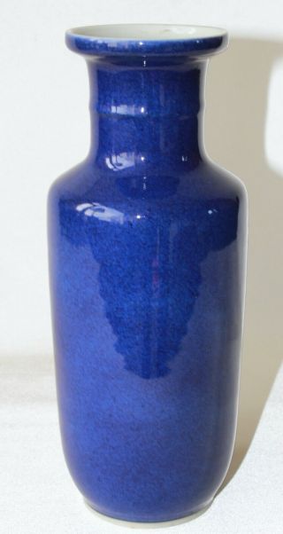 Chinese Blue Rouleau Vase Antique 19th C Century Porcelain Pottery Glazed Signed