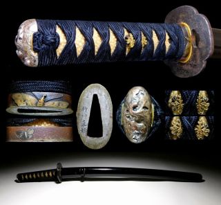 Wakizashi Sword Koshirae Signed Fuchi/kashira 19c Japanese Edo Antiques