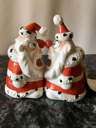 Vintage Kreiss Co 2 Santas Psycho Ceramics Figures With Tag Which Is Phoney