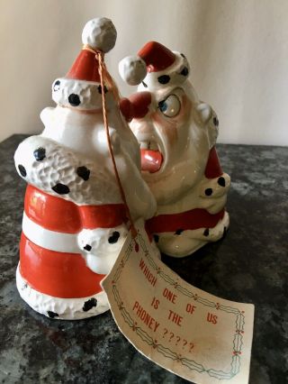 Vintage Kreiss Co 2 Santas Psycho Ceramics Figures With Tag Which Is Phoney 3