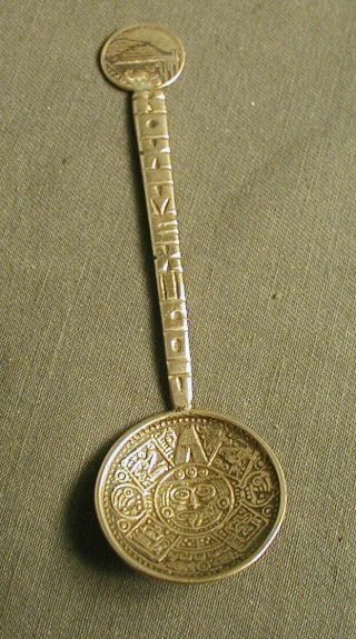 Vintage Mexico Souvenir Spoon - Sterling Silver - Aztec Mayan Sun Calendar Sb