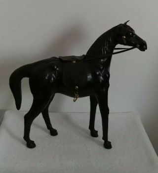 Vintage Paper Mache Horse Statue With Leather Accents Large