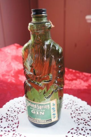 Vintage Poland Spring Old Man Green Glass Anchor Hocking Bottle