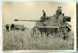 German Wwii Archive Photo: Panzer Vi Tiger Heavy Tank & Its Crew On Battlefield