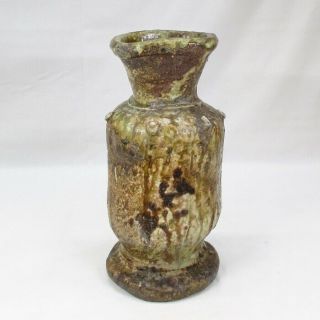E310: Japanese Really Old Iga Stoneware Flower Vase With Fantastic Natural Glaze