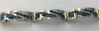 Vintage Sterling 925 South West.  Wide Inlay Turquoise Hinged Bracelet 7 " Mnb53