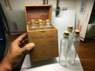 Vitamin Chest Rare Vintage With Wood Case Glass Cork Bottles