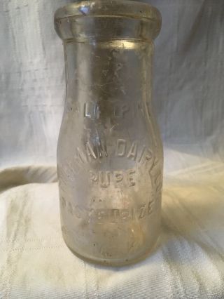 Vintage Half Pint Milk Bottle Freeman Dairy Co.  Flint Michigan 1923