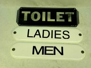 Vintage 3pc Ladies Men Restroom Toilet Bathroom Gas Signs Porcelain