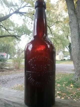 Pint Dark Amber Blob Top Beer Bottle Pabst Milwaukee Wisconsin Brewing History