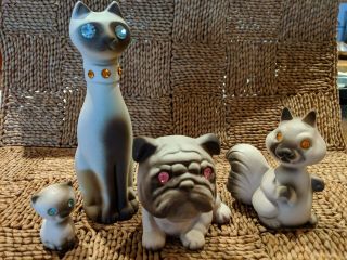 Vintage Roselane Sparkler Animals - Siamese Cat,  Kitten,  Bull Dog,  Squirrel - Excl.