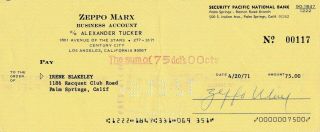 Zeppo Marx Signed Check To Irene Blakeley Signed,  (frank Sinatra - Mother In Law)