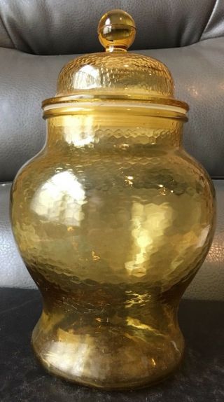Vintage Amber Glass Jar With Lid -
