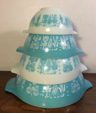 4 Vintage Pyrex Amish Butterprint Cinderella Mixing Bowl Set