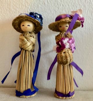 Vintage Straw Dolls / Figurines - Handmade In Korea - Christmas Ornaments?