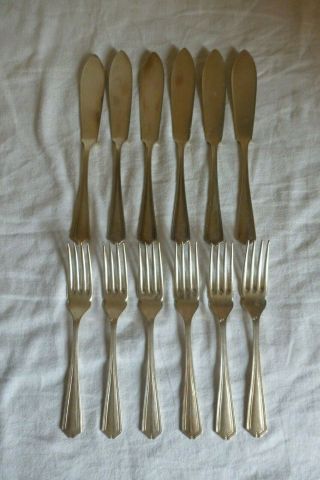 Vintage Set Of 12 Silver Plated Epns Sheffield Table Eating Fish Forks & Knives