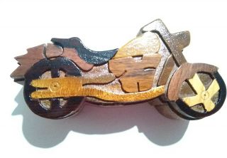 Motorcycle Wooden Handmade In Costa Rica Puzzle Box Compartment Inside