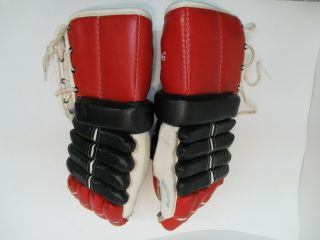 Vintage Ice Leather Hockey Gloves Red Black White Spalding Hg62