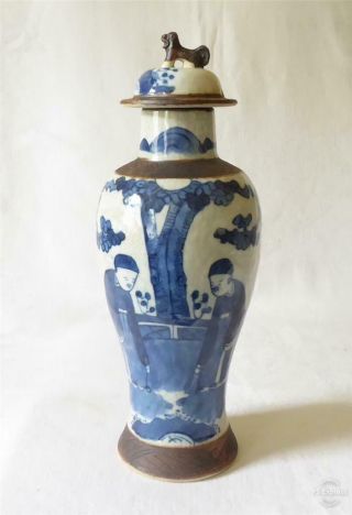 Large Antique 19th Century Chinese Blue & White Crackleware Vase & Cover C1860