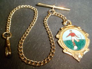 Vintage Gold Plated Albert Pocket Watch Chain And Football Fob