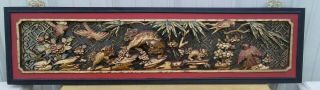Antique Chinese Gilt Wood Carved Panel With Open Work Large 57 Inches Long