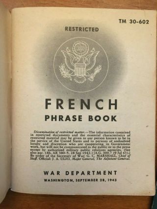 Vtg US War Dept TM 30 - 602 French Phrase Book,  Albanian Language Guide WWII 1943 2