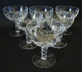 6 Vintage Stuart Crystal Diamond Cut Beau Champagne Saucers Glasses 1