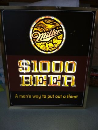 Vintage Cool Miller $1000 Beer Lighted Bar Sign With Motion And Looks Good 2