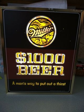 Vintage Cool Miller $1000 Beer Lighted Bar Sign With Motion And Looks Good 3