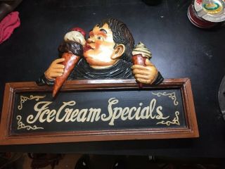 Vintage Ice Cream Parlor Shop Sign Specials Hand Carved Wood Painted 40’s