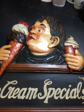 Vintage Ice Cream Parlor Shop Sign Specials Hand Carved Wood Painted 40’s 3