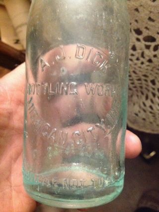 A J Dick Bottling Michigan City Indiana Ind In Soda Bottle 1900