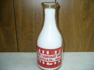 Vintage Smith ' s Sanitary Dairy Red Paint 1947 Quart Milk Bottle Reynoldsville Pa 2