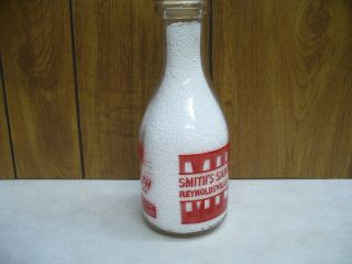 Vintage Smith ' s Sanitary Dairy Red Paint 1947 Quart Milk Bottle Reynoldsville Pa 3