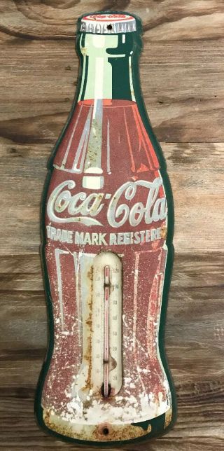 Vintage Coca Cola Thermometer 16” Coke Bottle Metal Sign Usa