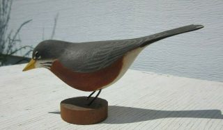 Vintage Hand Painted & Carved Wooden Robin Figurine