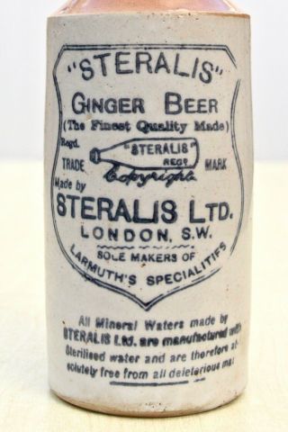 Vintage C1900s Steralis Ltd London Sw Bottle Pictorial Stone Ginger Beer Bottle