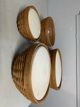 Longaberger Bowl Baskets With Protectors - Set Of Four - 7 ",  9 ",  11 ",  13 " - Euc