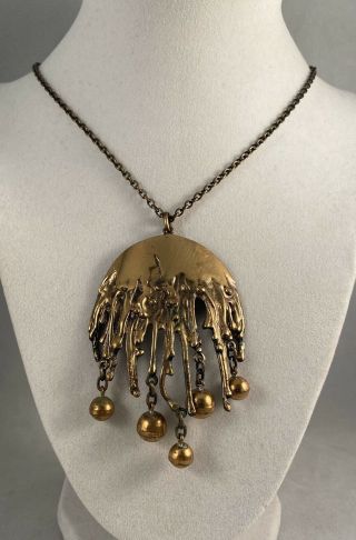 Vintage P.  Sarpaneva Finland Signed Modernist Bronze Pendant Jewelry Necklace