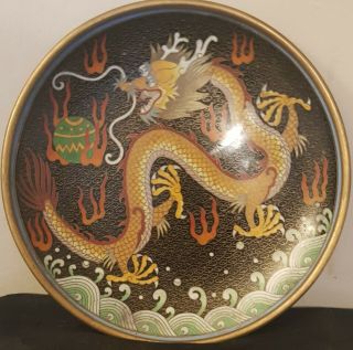 Chinese Exquisite Handmade Enamel On Bronze Dragon Cloisonne Plate C.  1900 Pearl