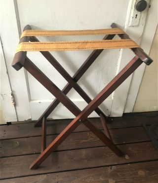 Vintage Wooden Folding Luggage Suitcase Rack Stand Valet - 29 " Tall