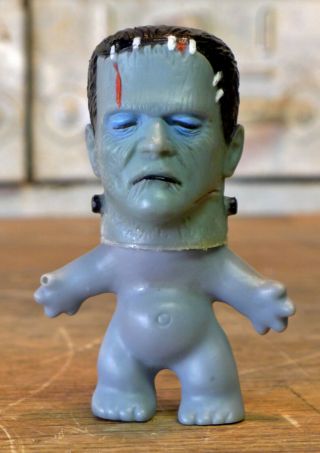Vtg 1960s Frankenstein Monster Niks Nik Troll Figure Blue Gray 3.  5 Inch