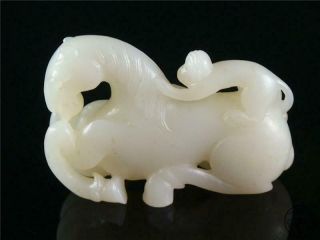Antique Old Chinese Nephrite Celadon Jade Carved Monkey Horse Statue Toggle