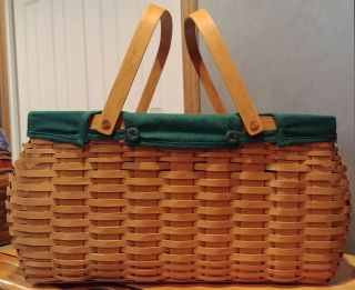 Longaberger Large Craft Keeper Basket Combo W/ Ivy Fabric Liner,  Plastic Insert