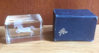 3d 3 1/4 " Jumping Unicorn Horn Laser Etched Crystal Glass Paperweight Clear Cube
