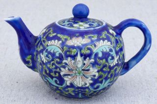 Small Miniature Antique Chinese Blue Famille Enameled Porcelain Teapot 4⅛”