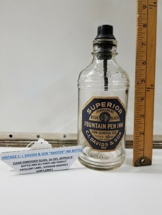 Vtg.  Superior Fountain Pen " Master " Ink Bottle C.  I.  Davids & Sons.  Early 1900 
