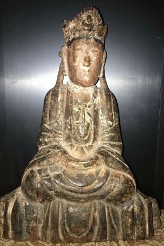 Chinese Shai Chung Hand Carved Wooden Buddha Figure Statue